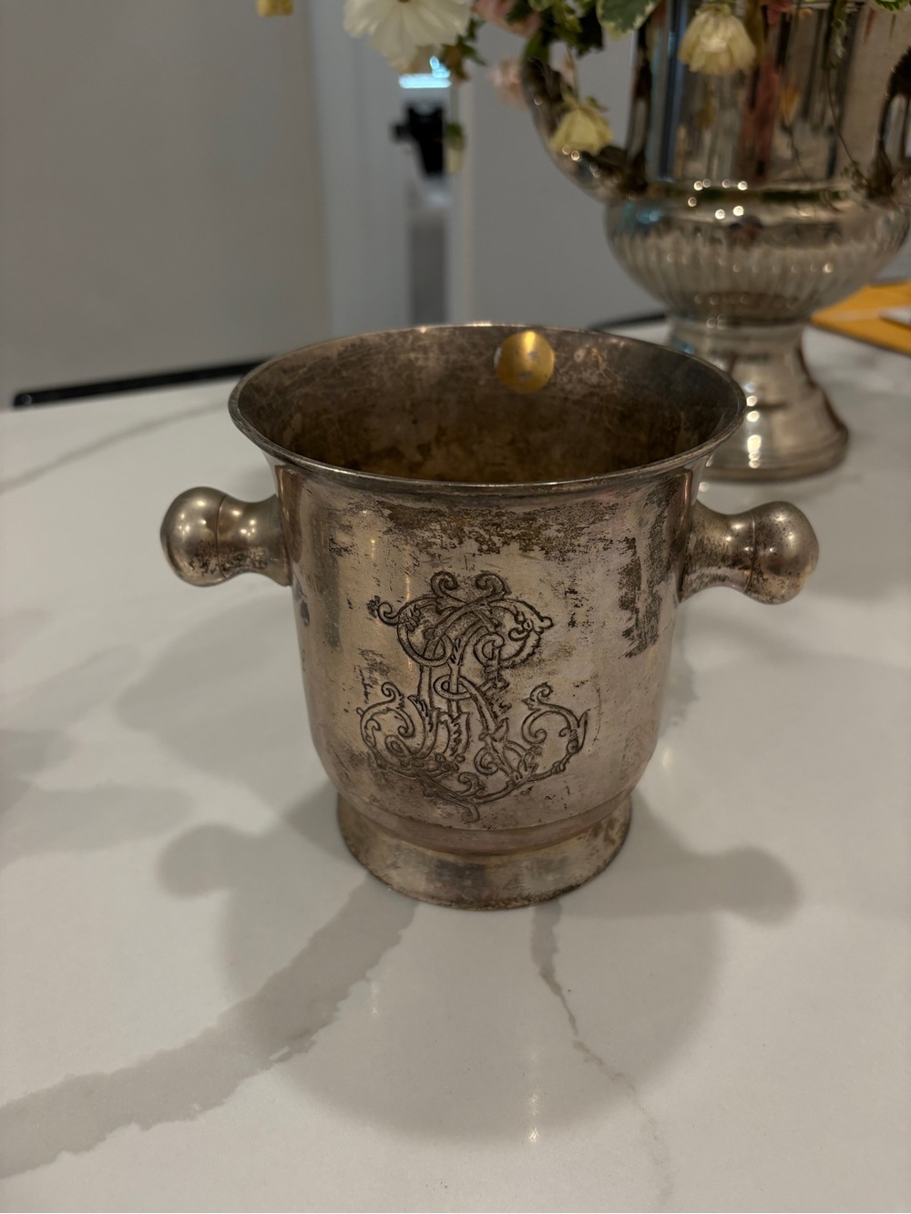 Monogrammed Silver Vase / Ice bucket